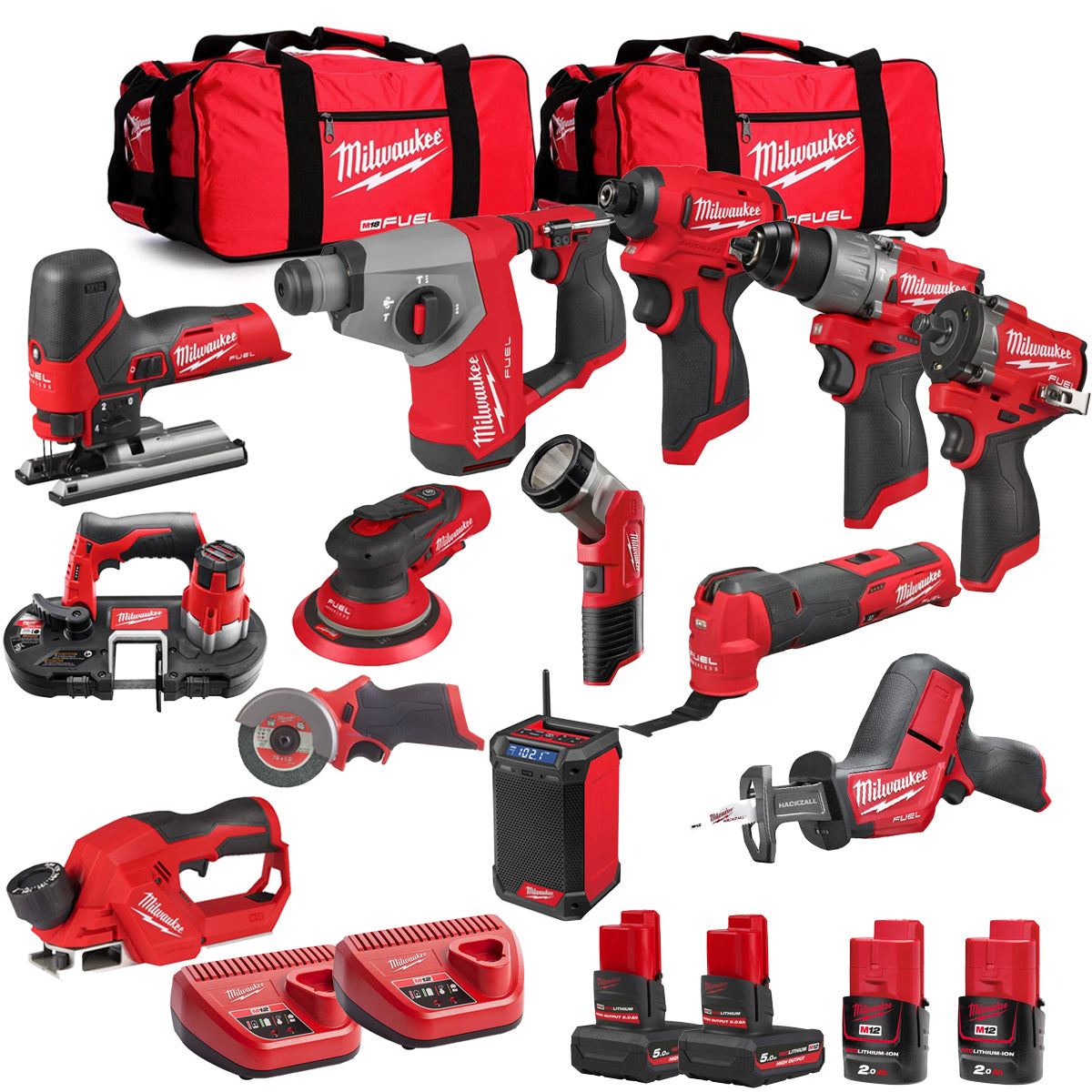 Milwaukee 12V 13 Piece Power Tool Kit with 4 x Batteries T4TKITM - 18490