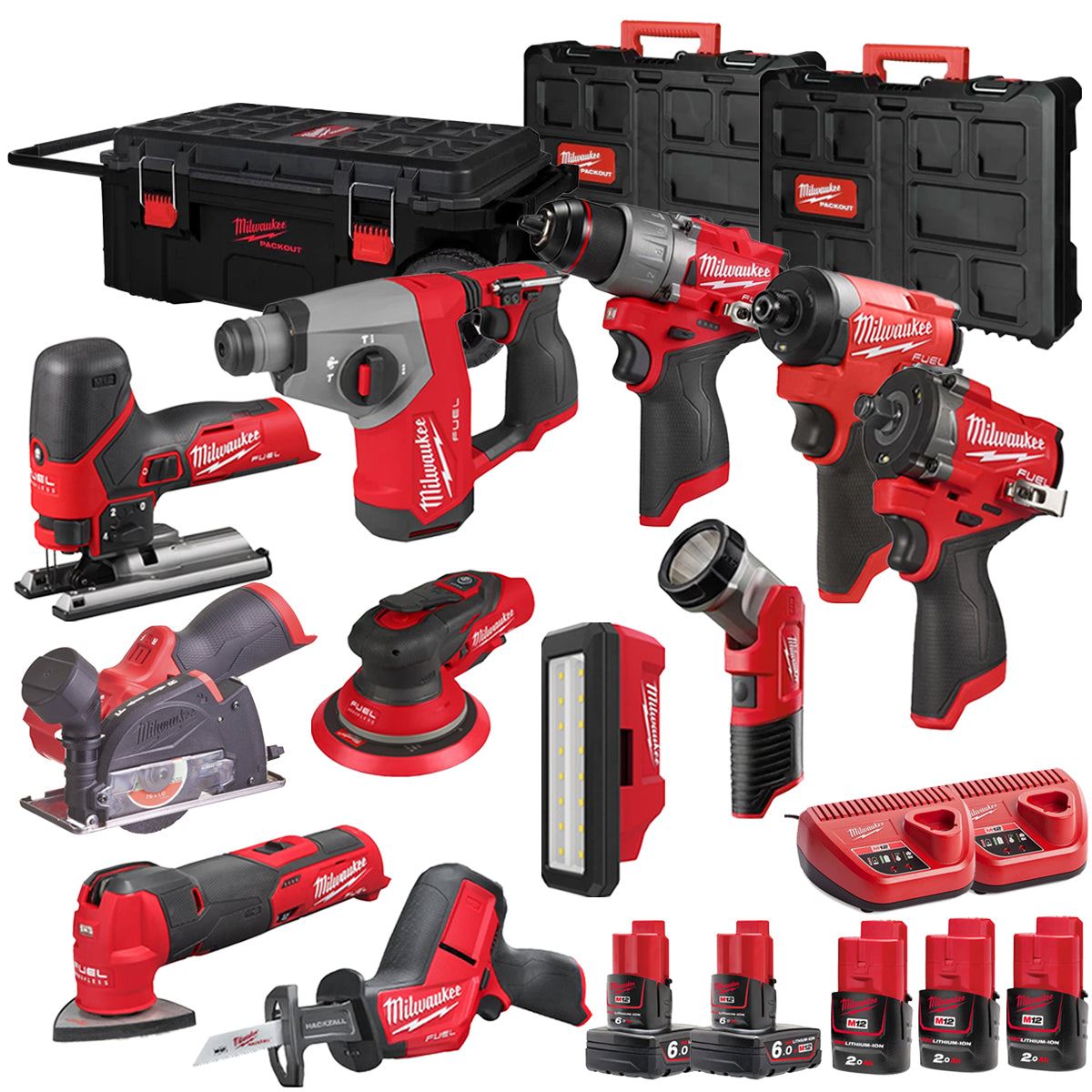 Milwaukee 12V 11 Piece Power Tool Kit with 5 x Batteries T4TKITM - 18472