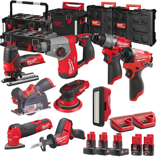 Milwaukee 12V 9 Piece Power Tool Kit with 5 x Batteries T4TKITM - 18474