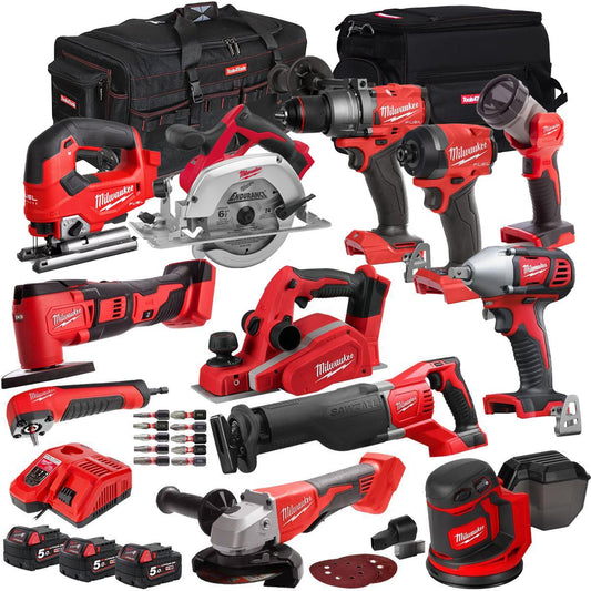 Milwaukee 18V 11 Piece Power Tool Kit with 3 x 5.0Ah Batteries T4TKITM-75