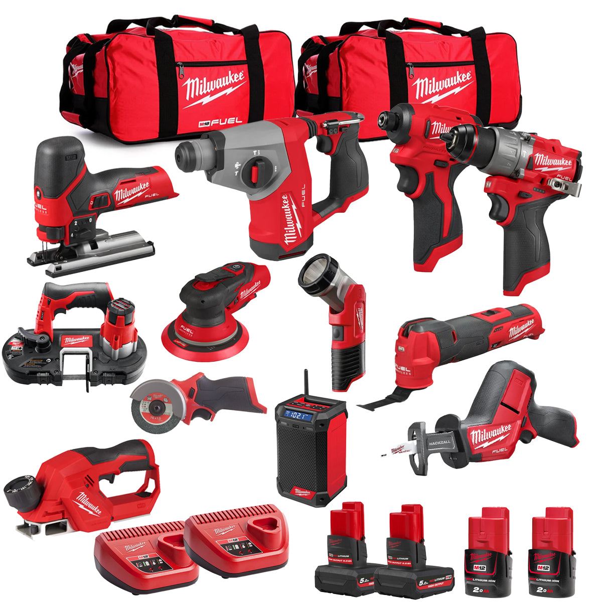 Milwaukee 12V 12 Piece Power Tool Kit with 4 x Batteries T4TKITM - 18491