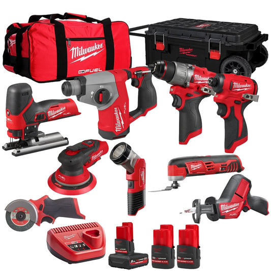 Milwaukee 12V 9 Piece Power Tool Kit with 3 x Batteries T4TKITM - 18498