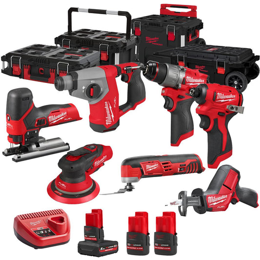 Milwaukee 12V 7 Piece Power Tool Kit with 3 x Batteries T4TKITM - 18495