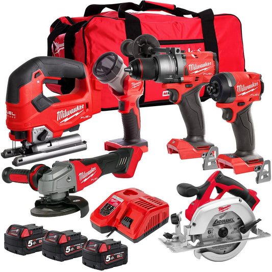 Milwaukee M18FPP6T3-503B 18V 6 Piece Tool Kit with 3 x 5.0Ah Battery & Charger