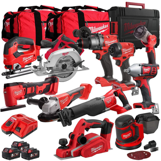 Milwaukee 18V 11 Piece Power Tool Kit with 3 x 5.0Ah Batteries T4TKITM-84