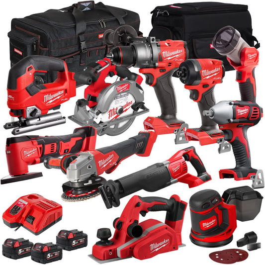 Milwaukee 18V 11 Piece Power Tool Kit with 3 x 5.0Ah Batteries T4TKITM-78