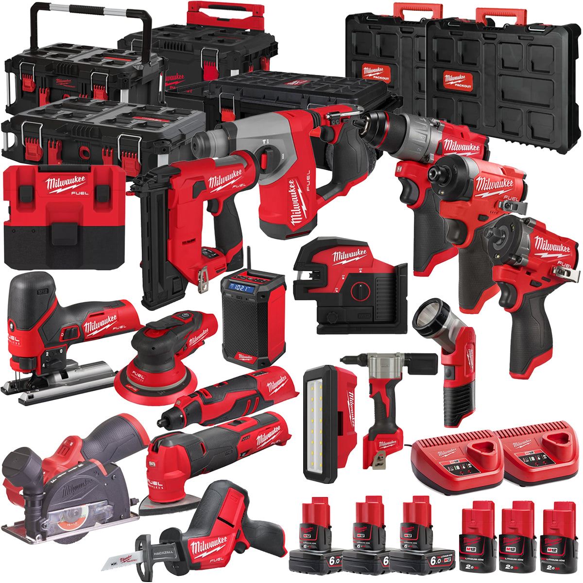 Milwaukee 12V 17 Piece Power Tool Kit with 6 x Batteries T4TKITM - 18466