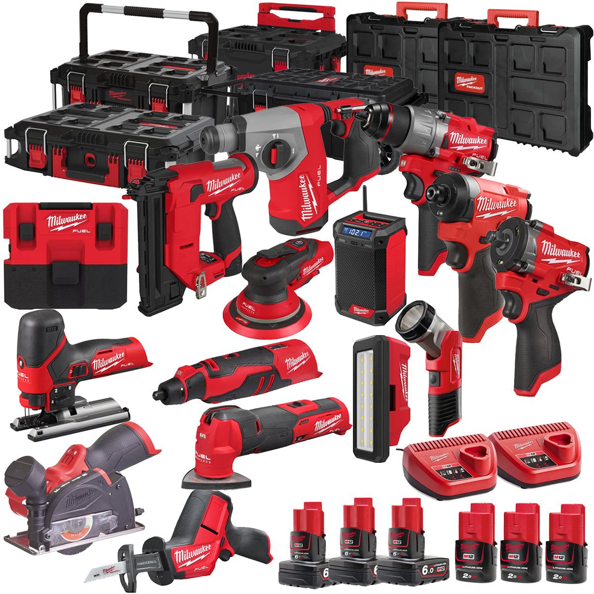 Milwaukee 12V 15 Piece Power Tool Kit with 6 x Batteries T4TKITM - 18468
